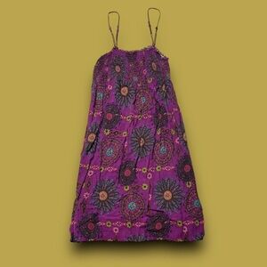 Y2K Purple Smocked Babydoll Maxi Dress Size Juniors Large Boho Hippie Festival